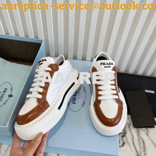 Replica Prada Macro Re-nylon And Brushed Leather Sneakers 1E661M White 5