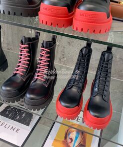 Replica Balenciaga Women's Strike 20mm Lace-up Boot In Black/ Red 5909