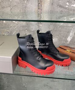 Replica Balenciaga Women's Strike 20mm Lace-up Boot In Black/ Red 5909 2