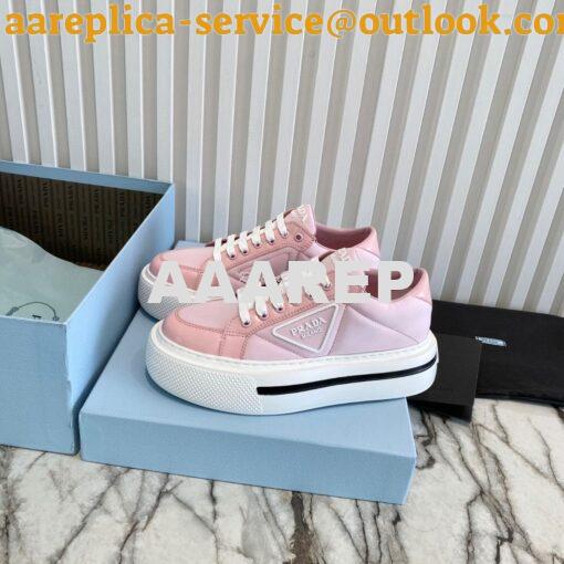 Replica Prada Macro Re-nylon And Brushed Leather Sneakers 1E661M Pink 3