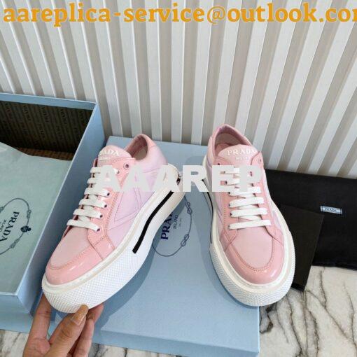 Replica Prada Macro Re-nylon And Brushed Leather Sneakers 1E661M Pink 5