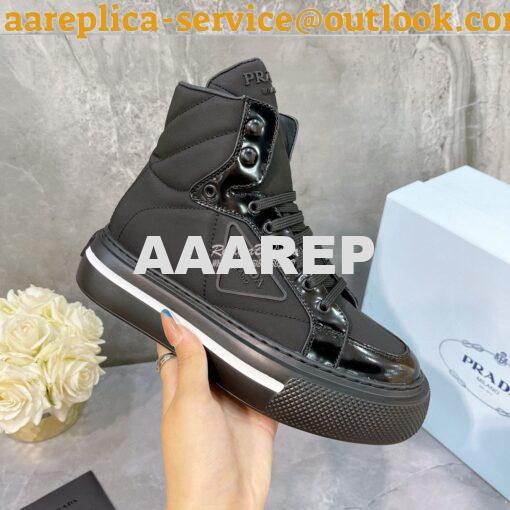 Replica Prada Macro Re-Nylon and brushed leather high-top sneakers 1T6