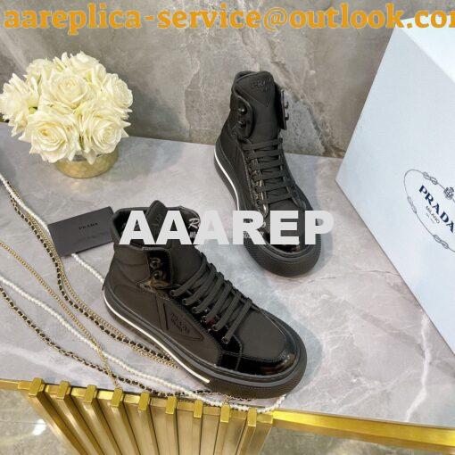 Replica Prada Macro Re-Nylon and brushed leather high-top sneakers 1T6 4