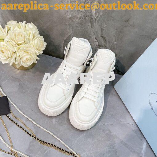 Replica Prada Macro Re-Nylon and brushed leather high-top sneakers 1T6 2