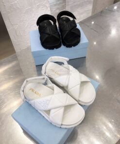 Replica Prada Sporty Quilted Nappa Leather Sandals 1X599M White