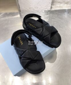 Replica Prada Sporty Quilted Nappa Leather Sandals 1X599M Black 2