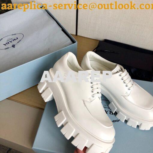 Replica Prada Monolith Brushed Leather Lace-Up Shoes 1E708L White 5