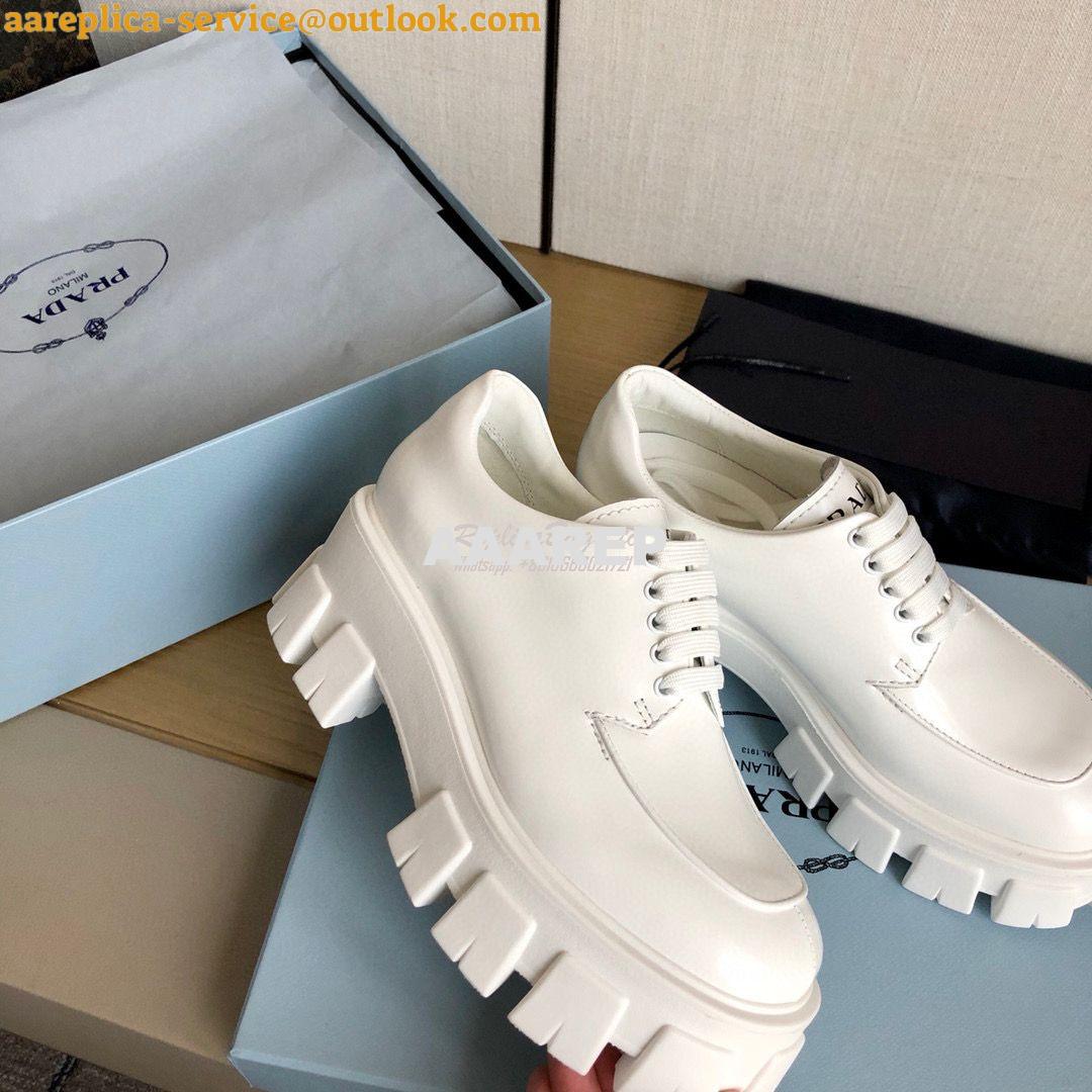 Replica Prada Monolith Brushed Leather Lace-Up Shoes 1E708L White 5 Replica Prada Monolith Brushed Leather Lace-Up Shoes 1E708L White 5
