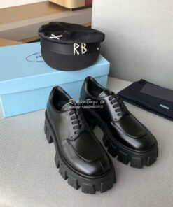Replica Prada Monolith Brushed Leather Lace-Up Shoes 1E708L Black