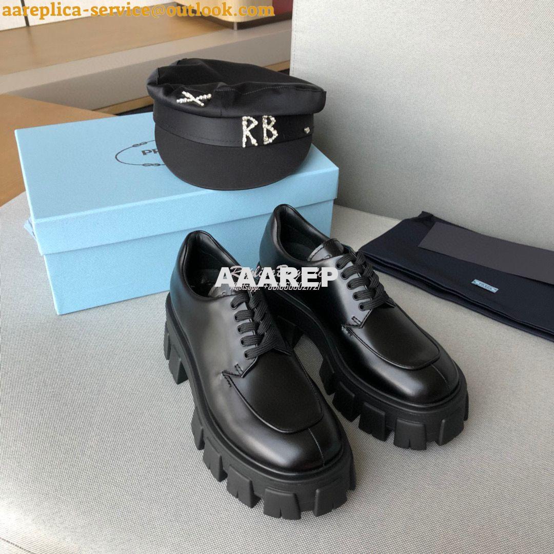 Replica Prada Monolith Brushed Leather Lace-Up Shoes 1E708L Black Replica Prada Monolith Brushed Leather Lace-Up Shoes 1E708L Black