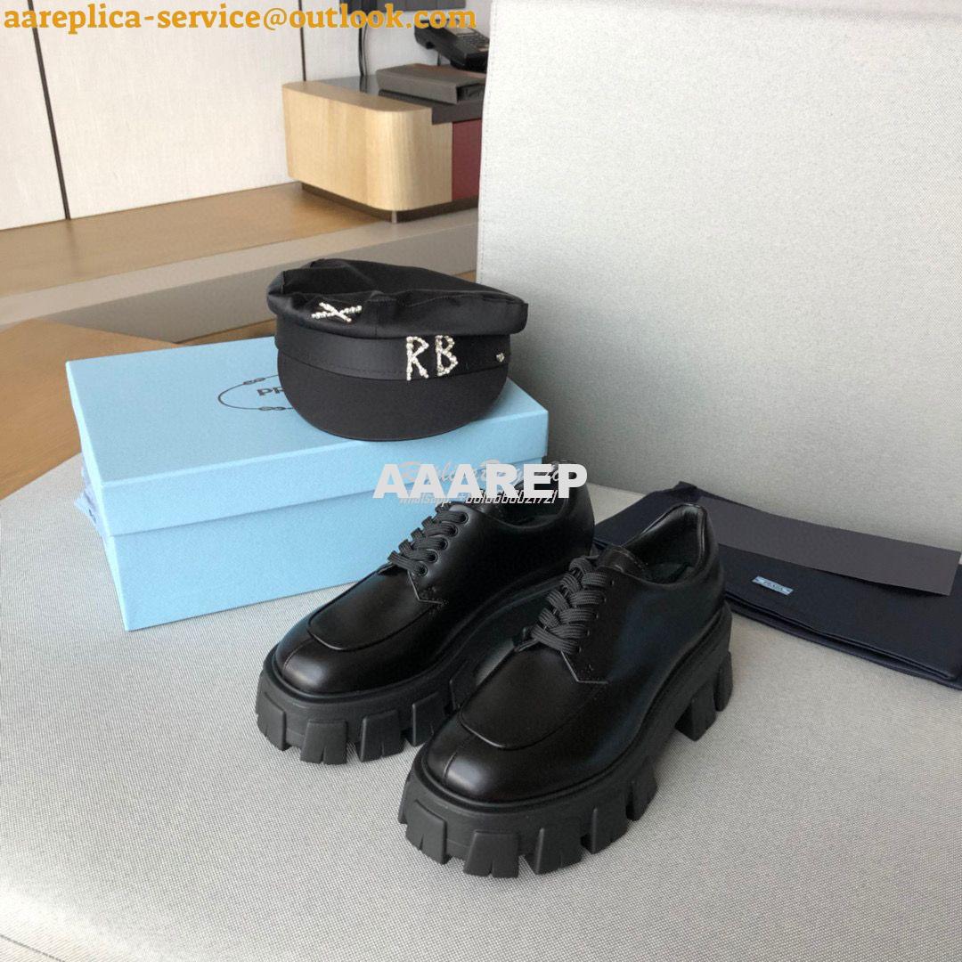 Replica Prada Monolith Brushed Leather Lace-Up Shoes 1E708L Black 2 Replica Prada Monolith Brushed Leather Lace-Up Shoes 1E708L Black 2
