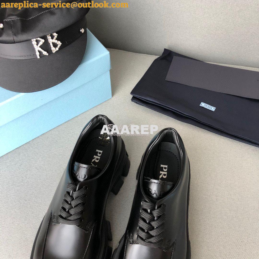 Replica Prada Monolith Brushed Leather Lace-Up Shoes 1E708L Black 4 Replica Prada Monolith Brushed Leather Lace-Up Shoes 1E708L Black 4