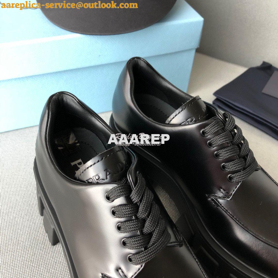 Replica Prada Monolith Brushed Leather Lace-Up Shoes 1E708L Black 6 Replica Prada Monolith Brushed Leather Lace-Up Shoes 1E708L Black 6