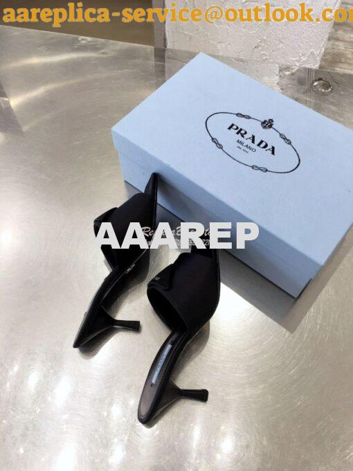 Replica Prada Brushed Leather Mid-heeled Slides 1XX590 Black Satin 4