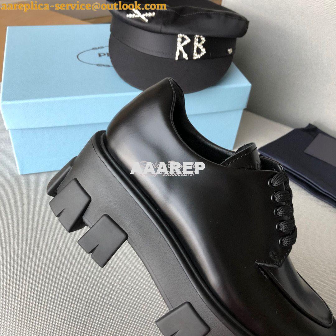 Replica Prada Monolith Brushed Leather Lace-Up Shoes 1E708L Black 7 Replica Prada Monolith Brushed Leather Lace-Up Shoes 1E708L Black 7