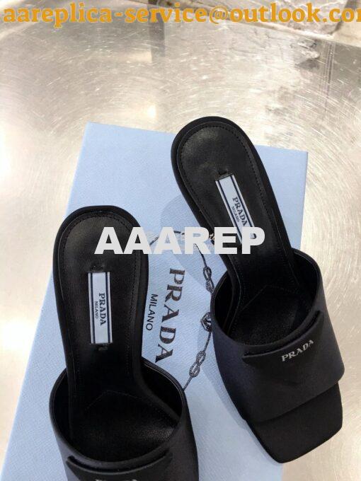 Replica Prada Brushed Leather Mid-heeled Slides 1XX590 Black Satin 6