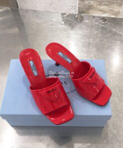 Replica Prada Brushed Leather Mid-heeled Slides 1XX590 Red Replica Prada Brushed Leather Mid-heeled Slides 1XX590 Red
