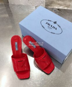 Replica Prada Brushed Leather Mid-heeled Slides 1XX590 Red 2
