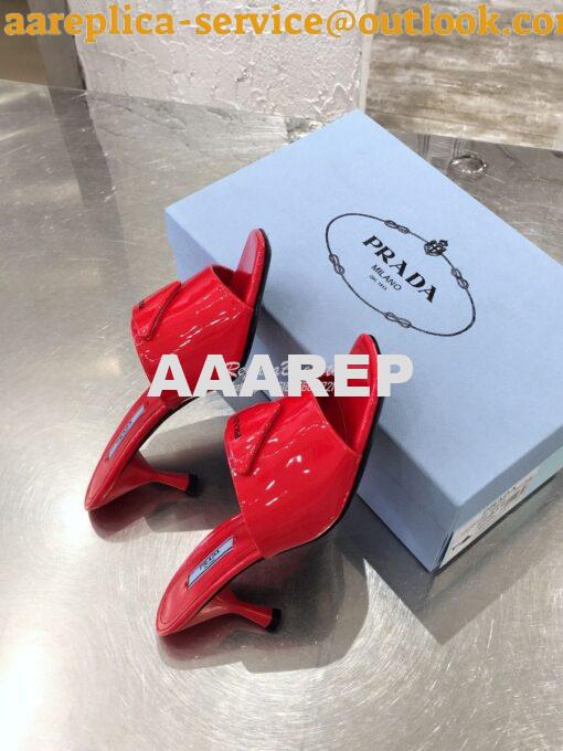 Replica Prada Brushed Leather Mid-heeled Slides 1XX590 Red 5