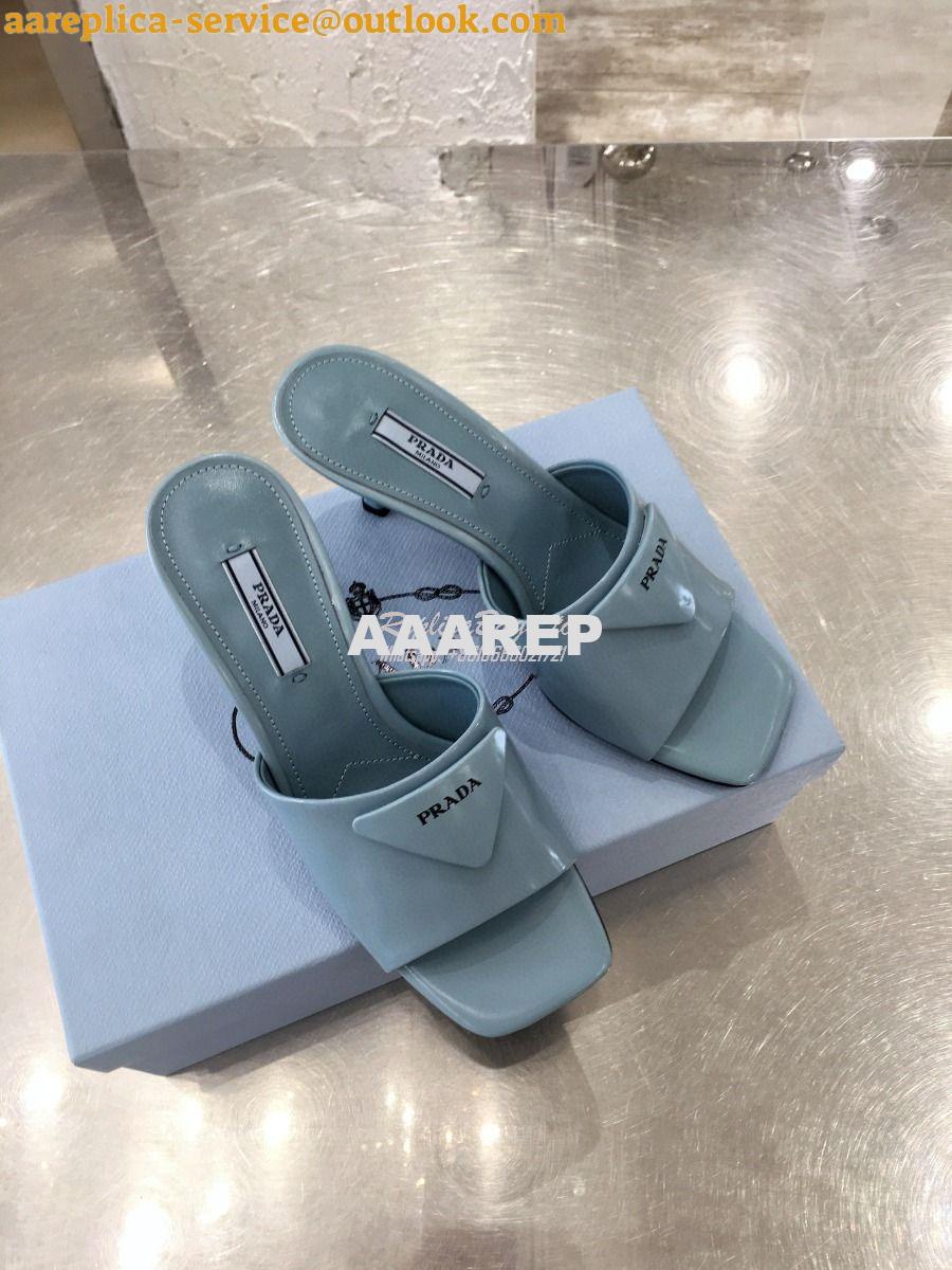 Replica Prada Brushed Leather Mid-heeled Slides 1XX590 Blue Replica Prada Brushed Leather Mid-heeled Slides 1XX590 Blue