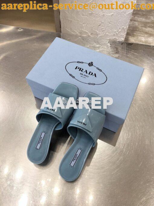 Replica Prada Brushed Leather Mid-heeled Slides 1XX590 Blue 3