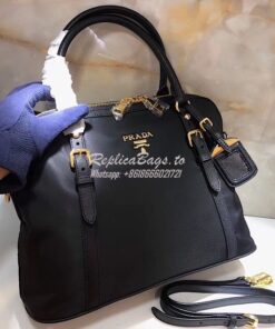 Replica Prada Bauletto Dome Black Nylon Shoulder Bag 1BB013
