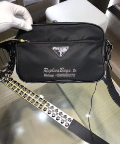 Replica Prada Black Nylon shoulder bag 1BC167 with Yellow