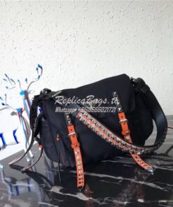 Replica Prada black nylon shoulder bag 1BD118 orange