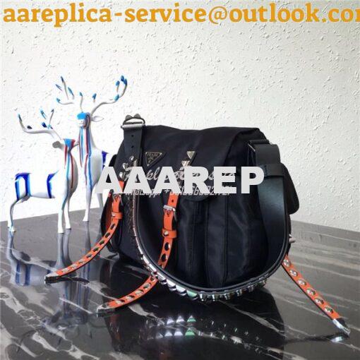 Replica Prada black nylon shoulder bag 1BD118 orange 2