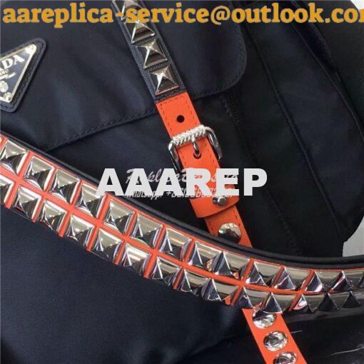 Replica Prada black nylon shoulder bag 1BD118 orange 5