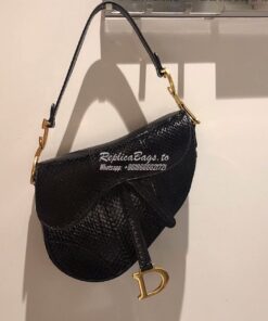 Replica Dior Saddle Bag in Python Leather Black