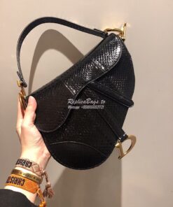 Replica Dior Saddle Bag in Python Leather Black 2