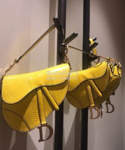 Replica Dior Saddle Bag in Python Leather Yellow