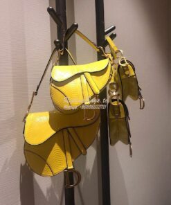 Replica Dior Saddle Bag in Python Leather Yellow 2