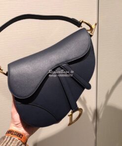 Replica Dior Saddle Bag in Grained Calfskin Blue 2