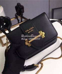 Replica Prada Cahier black leather shoulder bag 1BL004