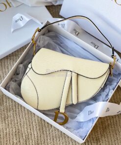 Replica Dior Saddle Bag in Grained Calfskin White