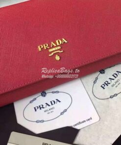 Replica Prada 1M1132 Saffiano Leather Long Fold Wallet Red 2
