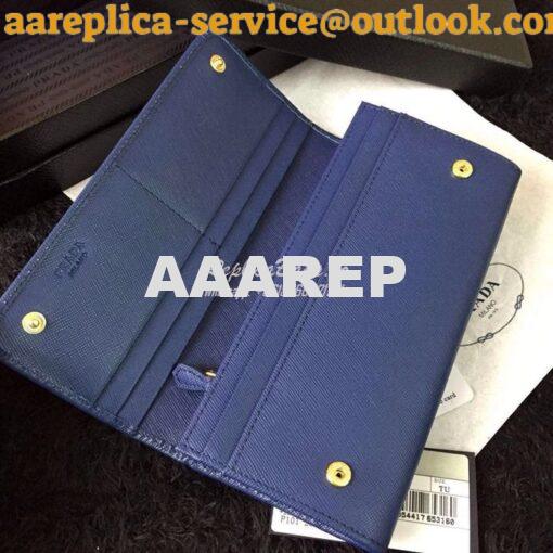 Replica Prada 1M1132 Saffiano Leather Long Fold Wallet Dark Blue 5