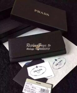 Replica Prada 1M1132 Saffiano Leather Long Fold Wallet Black