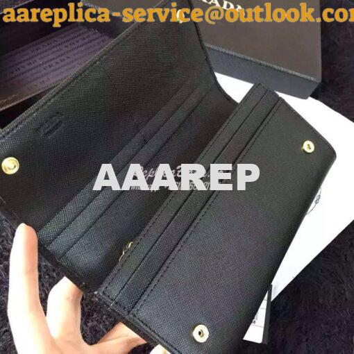 Replica Prada 1M1132 Saffiano Leather Long Fold Wallet Black 5