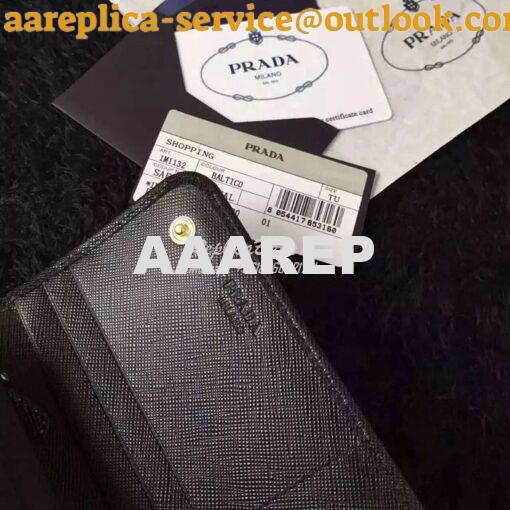 Replica Prada 1M1132 Saffiano Leather Long Fold Wallet Black 9