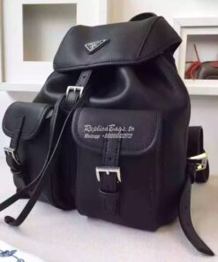 Replica Prada BZ6677 Junior Signature Vela Leather Backpack Black 2