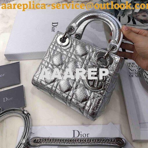 Replica Christian Dior Lady Dior Grained Metallic Silver Bag 2