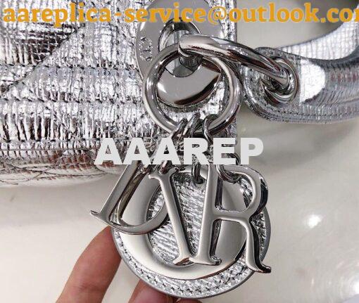 Replica Christian Dior Lady Dior Grained Metallic Silver Bag 3