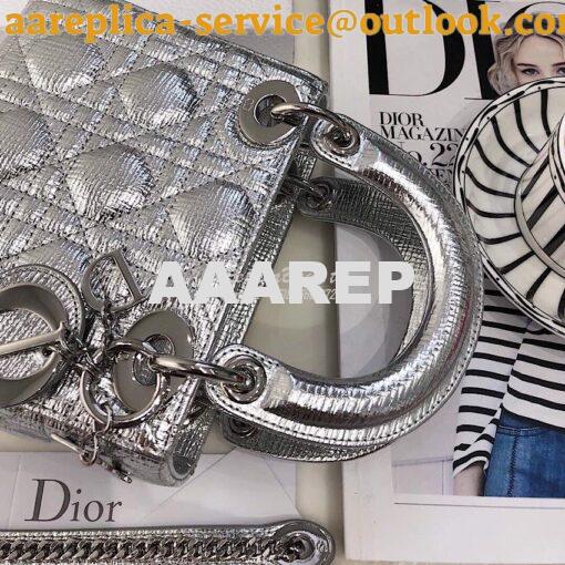 Replica Christian Dior Lady Dior Grained Metallic Silver Bag 4