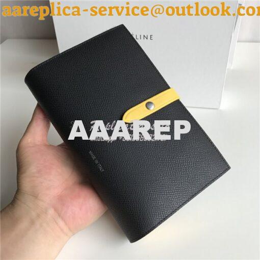 Replica Celine Strap medium/large multifunction wallet in black graine 10