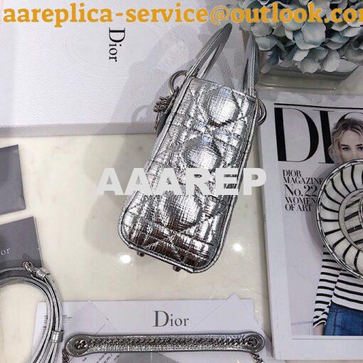 Replica Christian Dior Lady Dior Grained Metallic Silver Bag 5