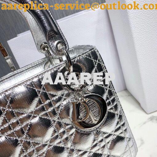 Replica Christian Dior Lady Dior Grained Metallic Silver Bag 11