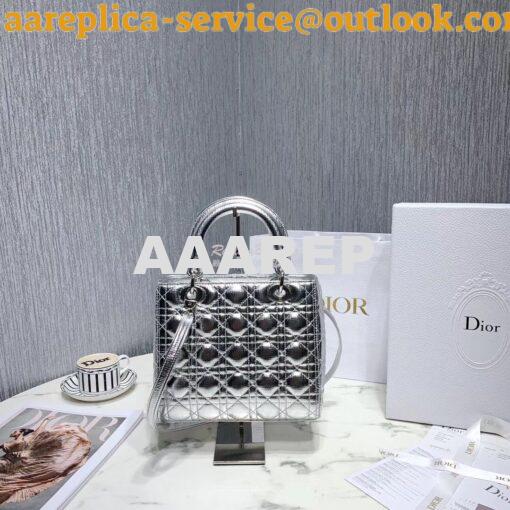 Replica Christian Dior Lady Dior Grained Metallic Silver Bag 12